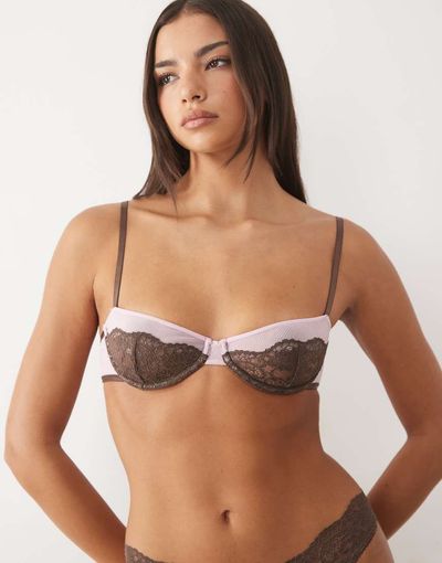 Wild Lovers Wild Lovers Lulu underwired bra in pink with brown lace-MULTI