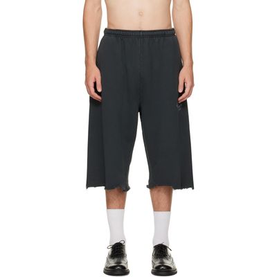 WILLY CHAVARRIA WILLY CHAVARRIA Black 'Chavarria Community Center' Distressed Shorts