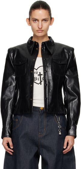 WILLY CHAVARRIA WILLY CHAVARRIA Black Chavela L/S Leather Shirt