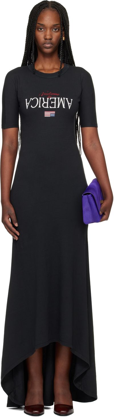 WILLY CHAVARRIA WILLY CHAVARRIA Black 'Welcome To America' Maxi Dress