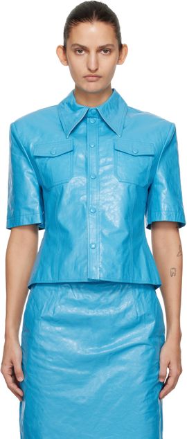 WILLY CHAVARRIA WILLY CHAVARRIA Blue Chavela S/S Leather Shirt