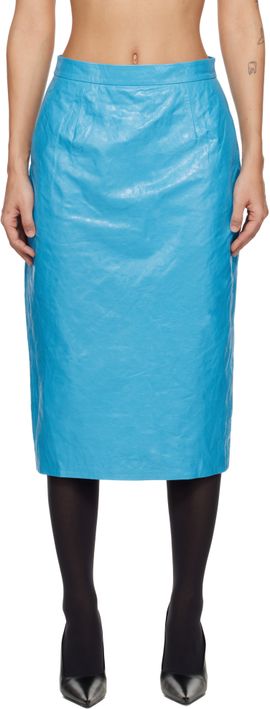 WILLY CHAVARRIA WILLY CHAVARRIA Blue Tubo Leather Midi Skirt