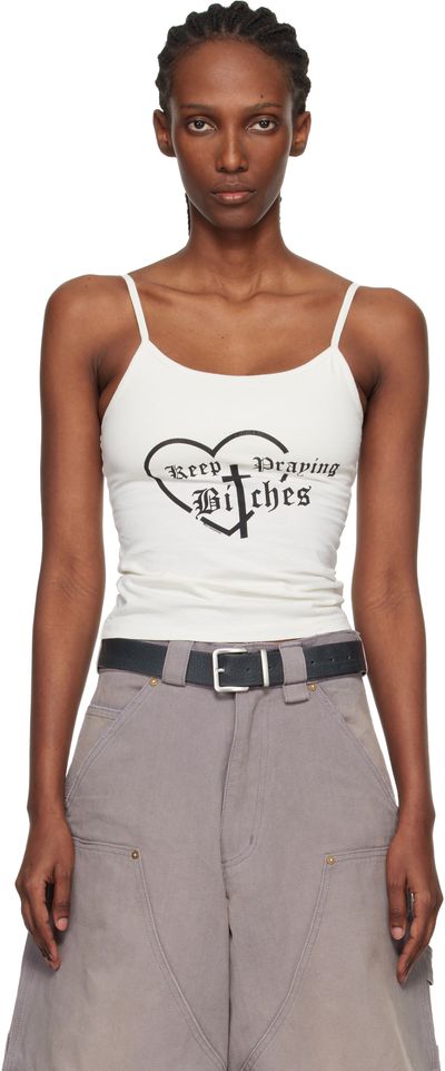 WILLY CHAVARRIA WILLY CHAVARRIA Off-White 'Keep Praying Bitches' Cholita Camisole