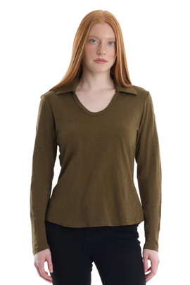 WILT Clothing WILT Clothing Scoop Neck Long Sleeve Polo Tee with Round Hem