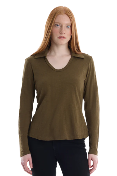 WILT Clothing WILT Clothing Scoop Neck Long Sleeve Polo Tee with Round Hem