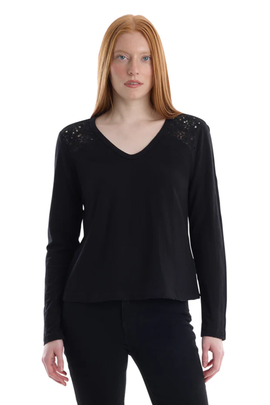 WILT Clothing WILT Clothing V-Neck Long Sleeve Mixed Media Tee with Lace