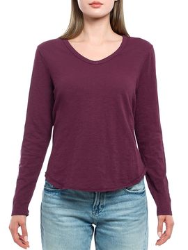 Wilt Women's Long Sleeve V-Neck with Raw Hem Shirttail T-Shirt