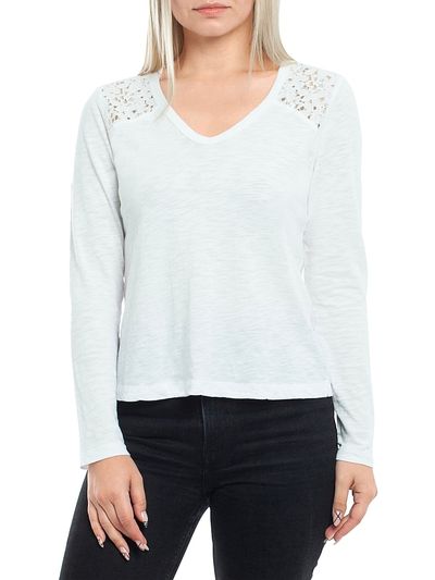 Wilt Women's V-Neck Long Sleeve Mixed Media T-Shirt