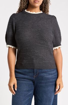 Wit & Wisdom Wit & Wisdom Scallop Trim Puff Sleeve Sweater
