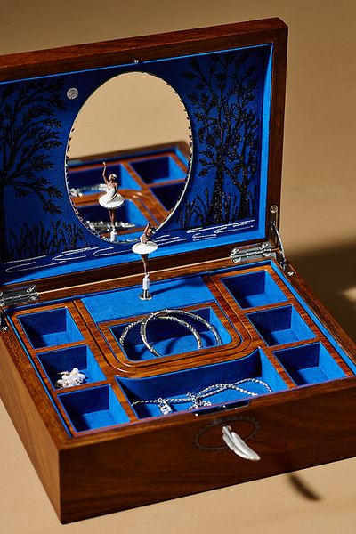 WOLF Ballet Musical Wood Veneer Jewelry Box