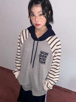 WONDER VISITOR Logo mixed Raglan Hoodie [Navy]