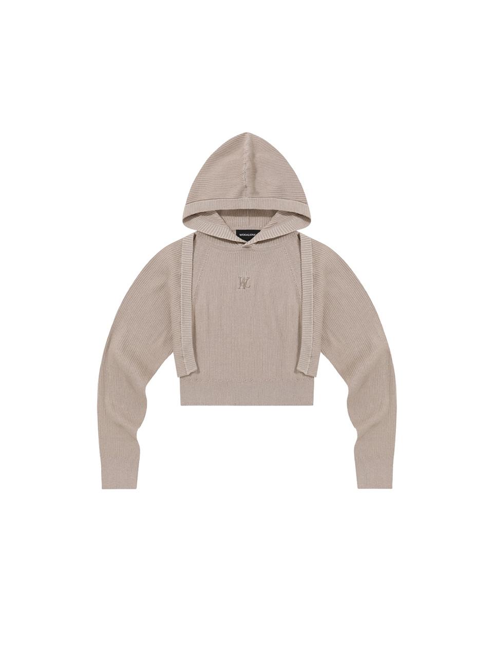 WOOALONG Bolero Knit Hood Hoodie [Beige]