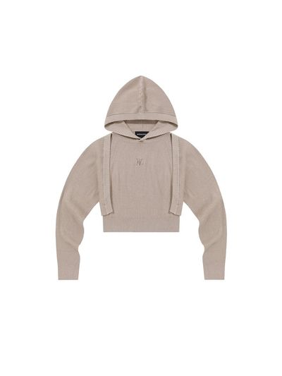 WOOALONG Bolero Knit Hood Hoodie [Beige]