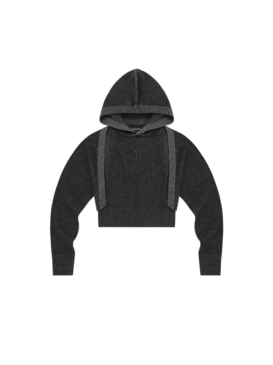 WOOALONG Bolero Knit Hood Hoodie [Charcoal Grey]