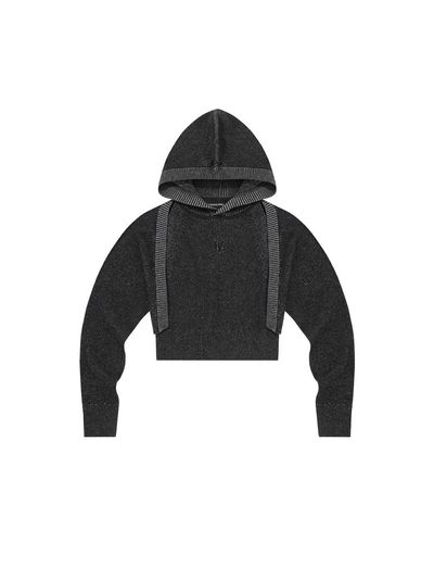 WOOALONG Bolero Knit Hood Hoodie [Charcoal Grey]