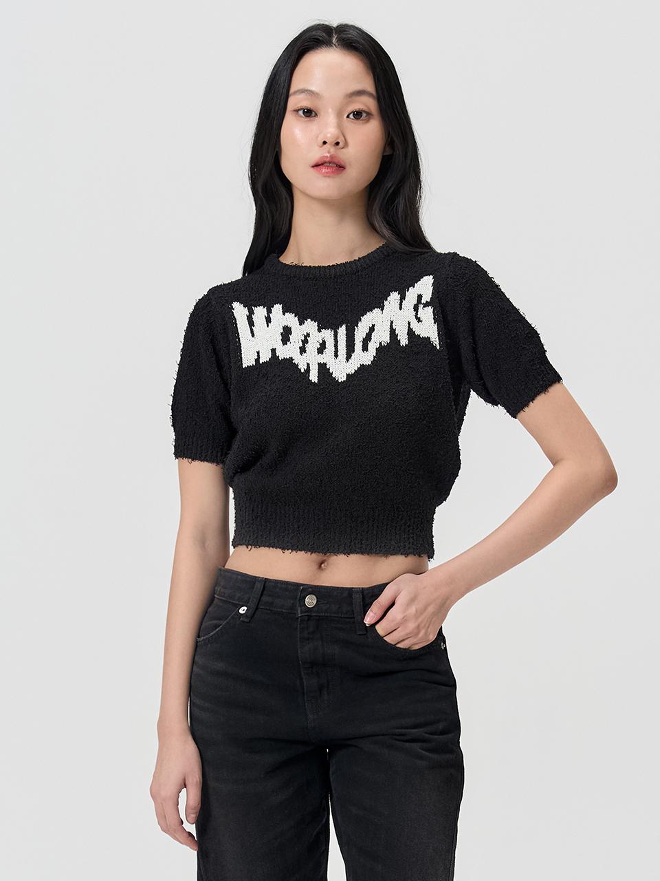 WOOALONG Boucle Round Neck Knit Sweater [BLACK]