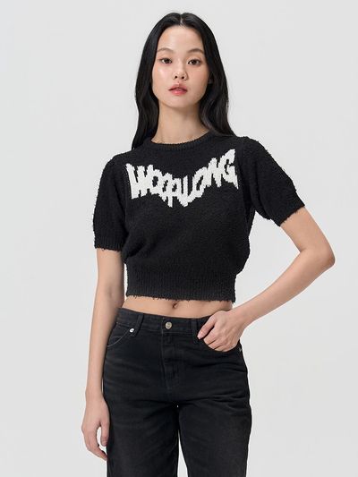 WOOALONG Boucle Round Neck Knit Sweater [BLACK]