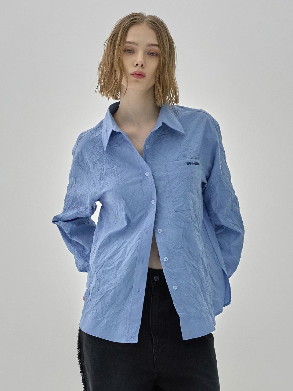 WOOALONG Crease Basic Shirt [Blue]