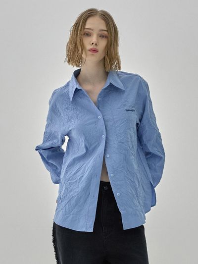 WOOALONG Crease Basic Shirt [Blue]
