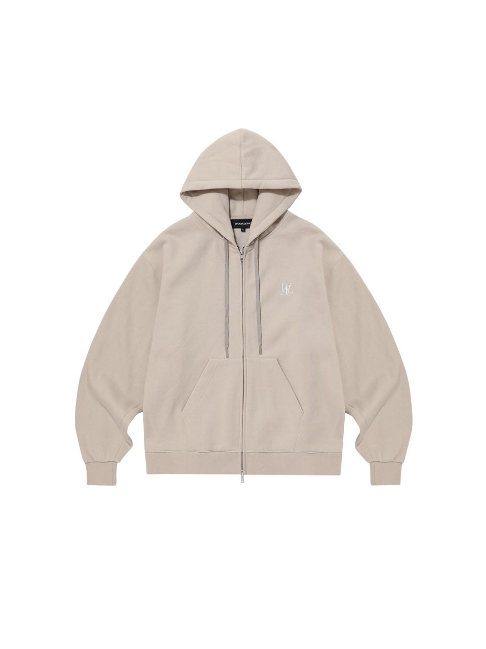 WOOALONG Fleece-lined Signature Hood Zip-up Hoodie [BEIGE]