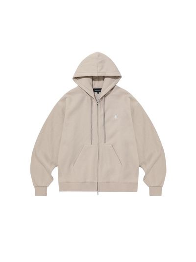 WOOALONG Fleece-lined Signature Hood Zip-up Hoodie [BEIGE]