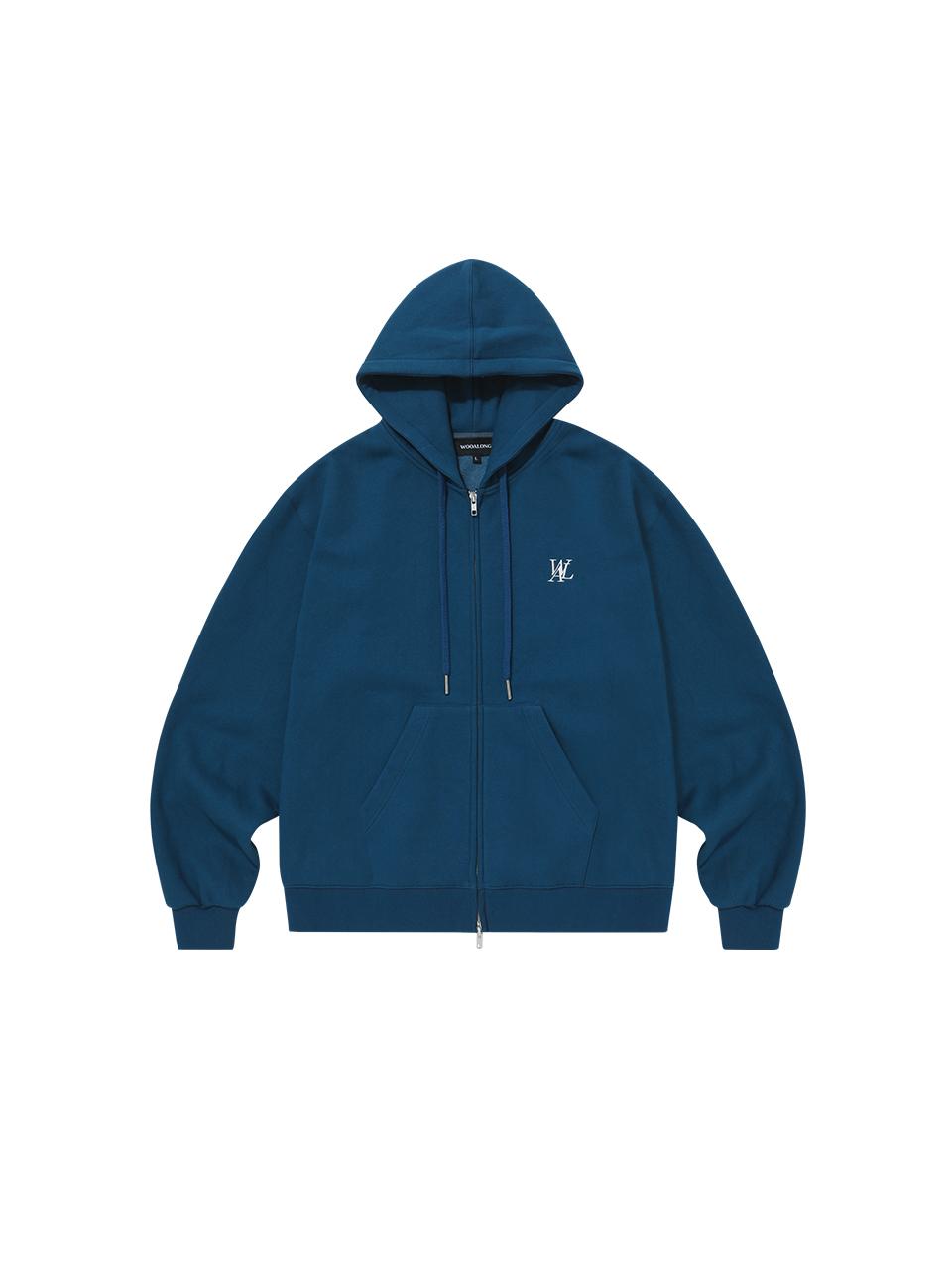 WOOALONG Fleece-lined Signature Hood Zip-up [Mid Blue]