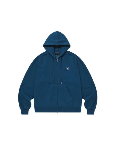 WOOALONG Fleece-lined Signature Hood Zip-up [Mid Blue]