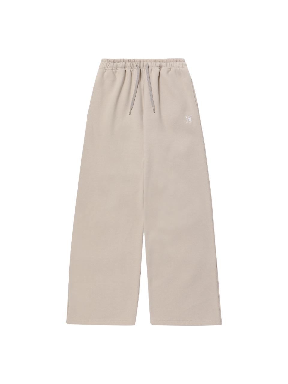 WOOALONG Fleece-lined Signature Relaxed Wide Sweatpants [BEIGE]