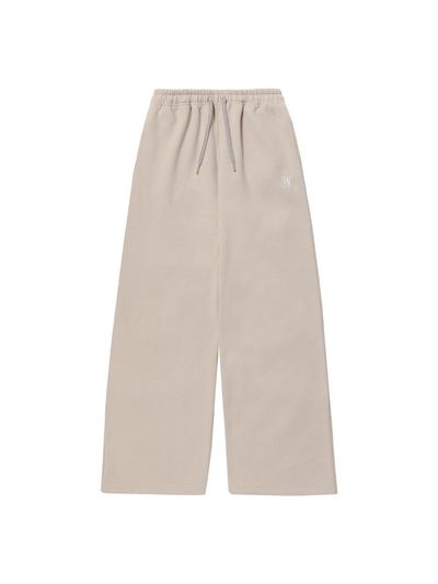 WOOALONG Fleece-lined Signature Relaxed Wide Sweatpants [BEIGE]
