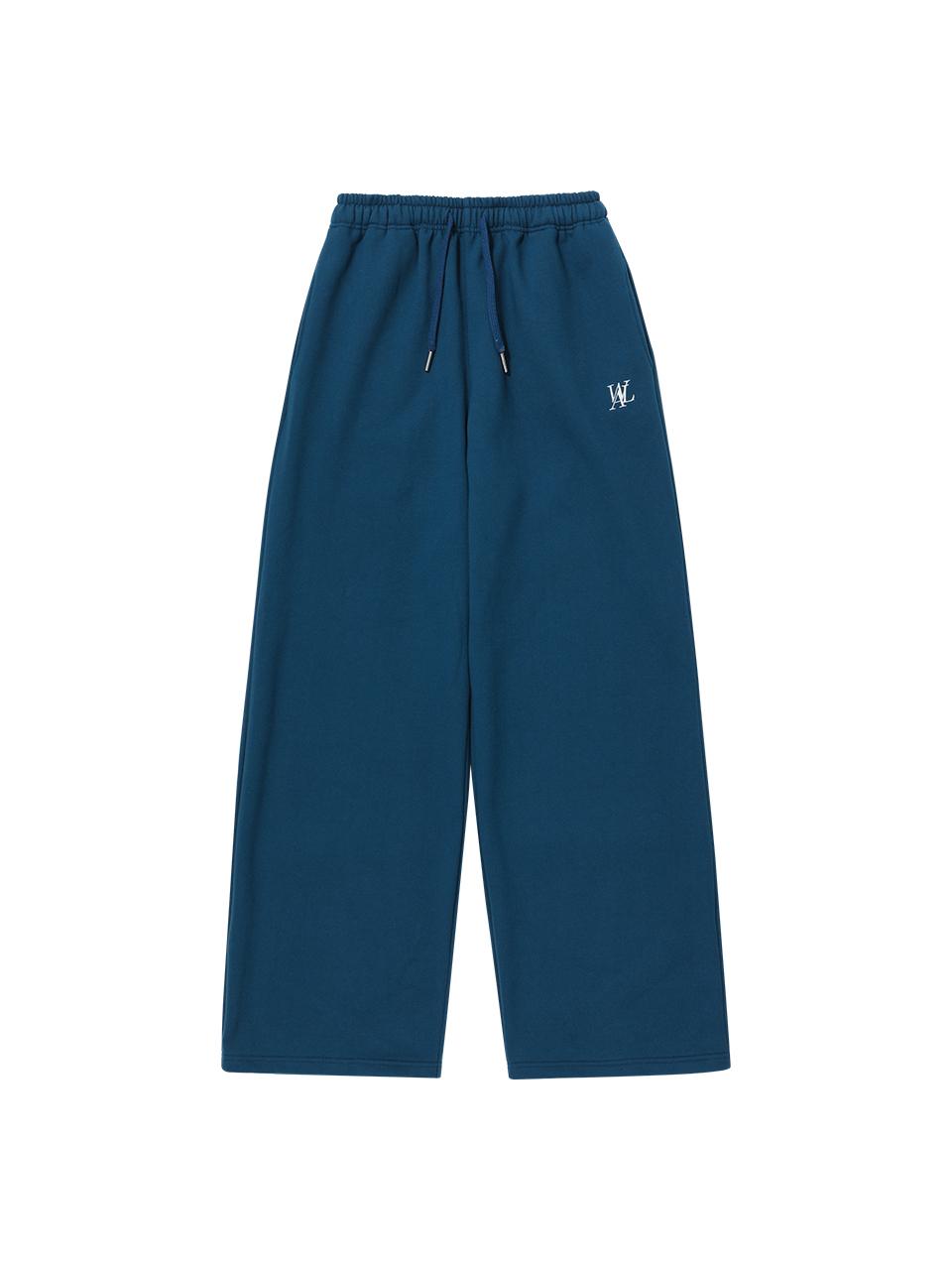 WOOALONG Fleece-lined Signature Relaxed Wide Sweatpants [Mid Blue]