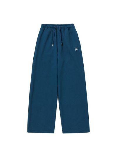 WOOALONG Fleece-lined Signature Relaxed Wide Sweatpants [Mid Blue]