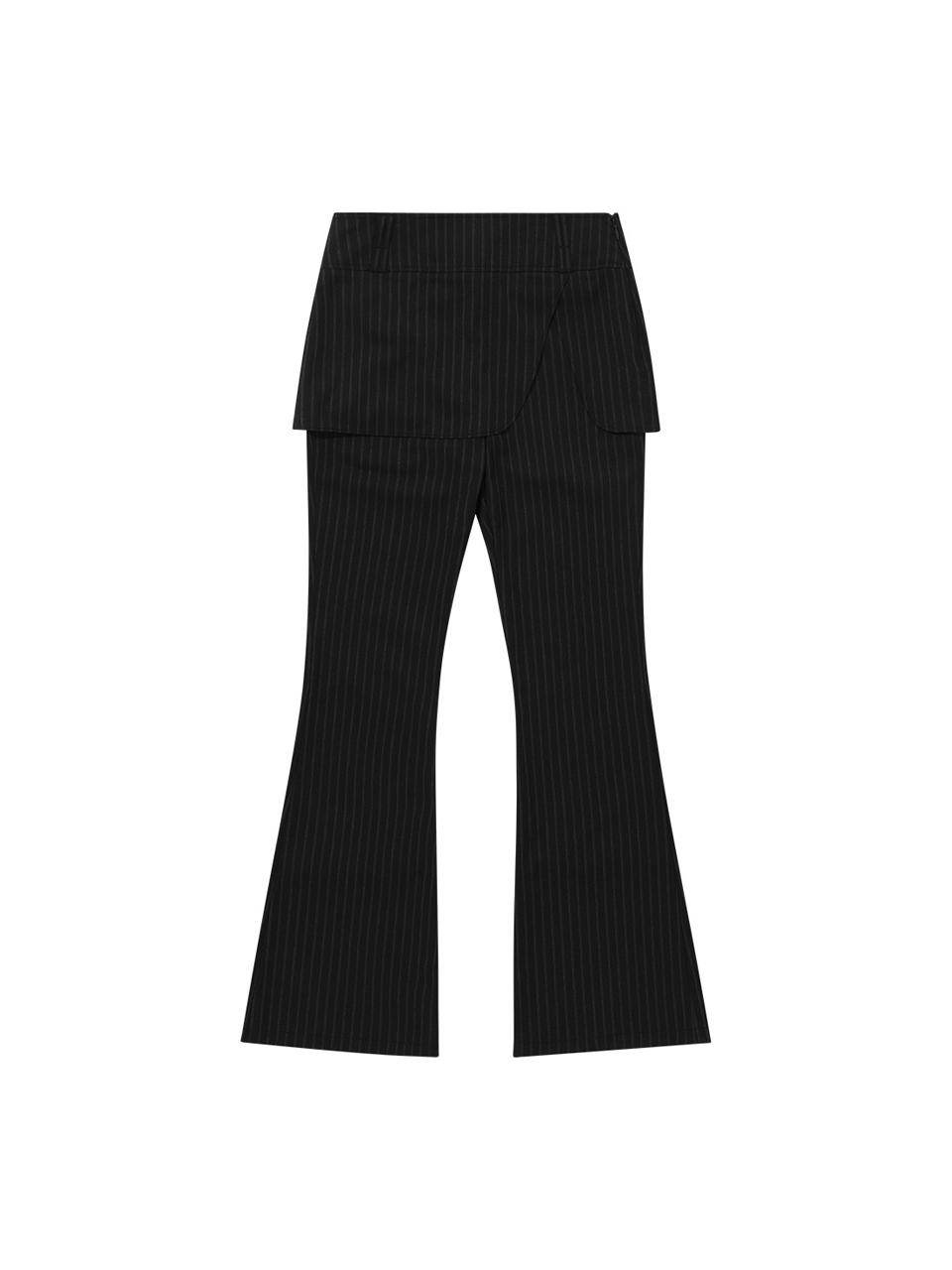 WOOALONG Layered Boots-cut Slacks [Black]