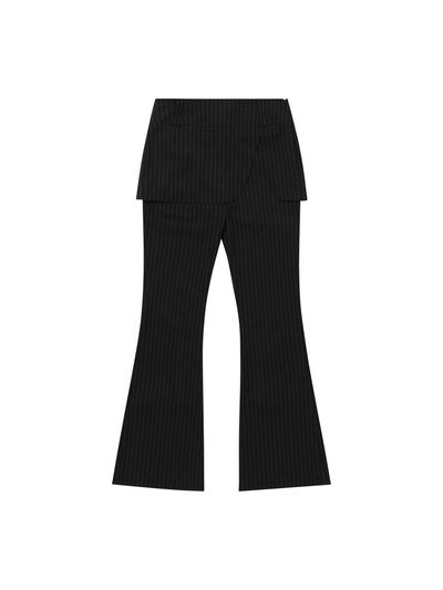 WOOALONG Layered Boots-cut Slacks [Black]