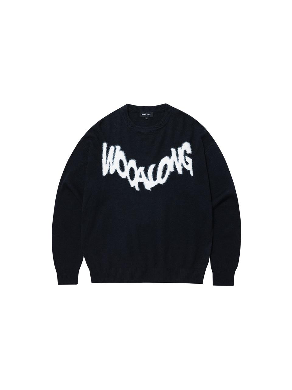 WOOALONG Lettering Logo Knit Sweater [Navy]