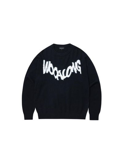 WOOALONG Lettering Logo Knit Sweater [Navy]