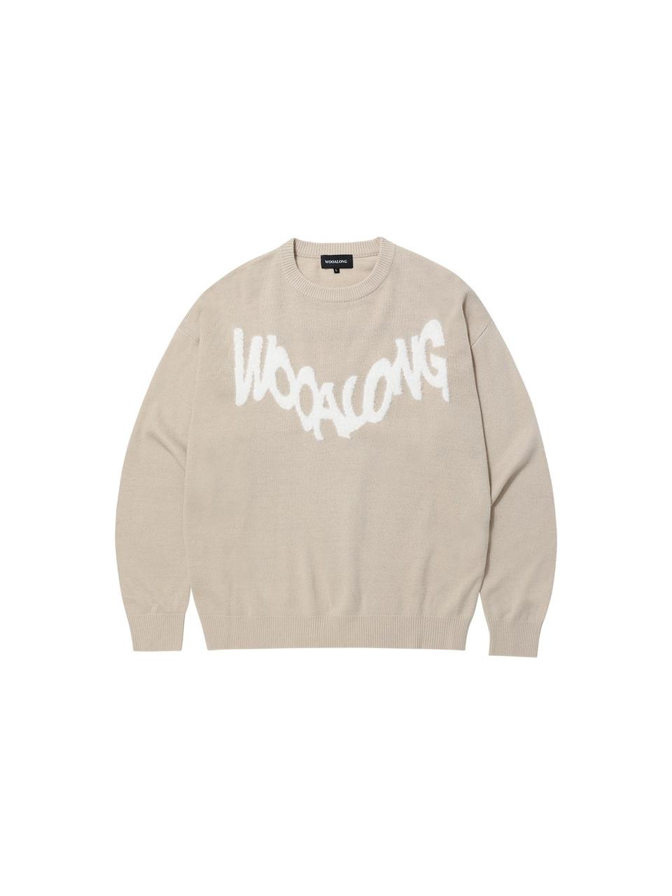 WOOALONG Lettering Logo Sweater [LIGHT BEIGE]