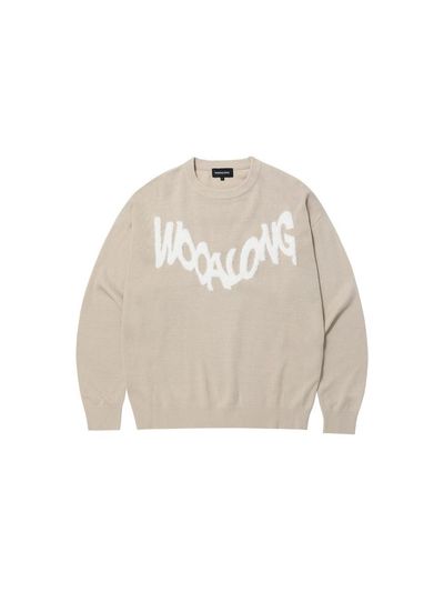 WOOALONG Lettering Logo Sweater [LIGHT BEIGE]