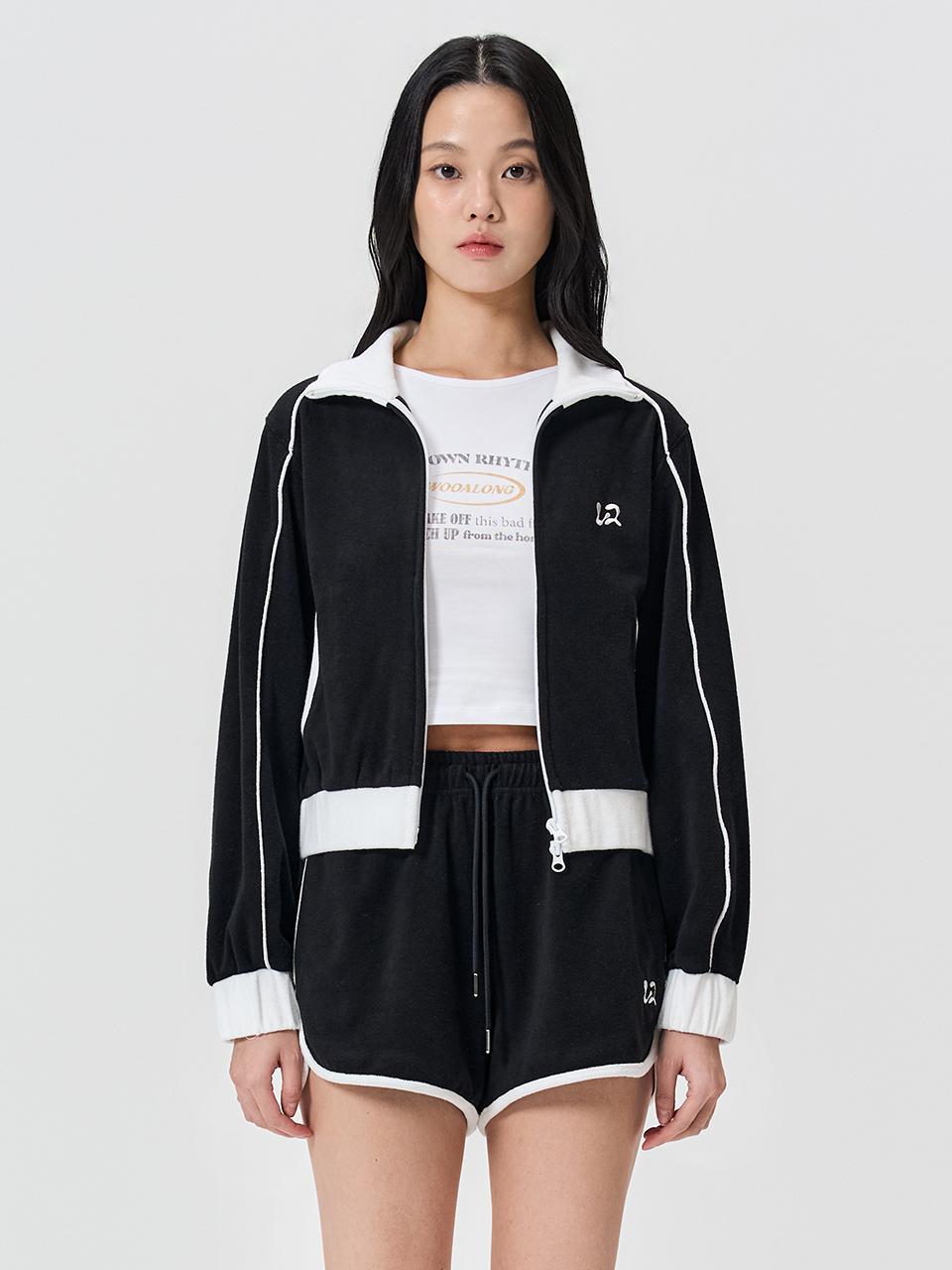 WOOALONG Piping Terry Zip-up Jacket [BLACK]