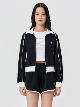 WOOALONG Piping Terry Zip-up Jacket [BLACK]