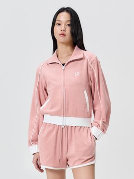WOOALONG Piping Terry Zip-up Jacket [DARK PINK]
