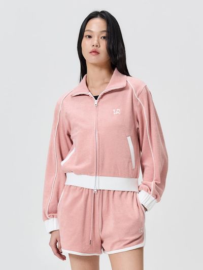 WOOALONG Piping Terry Zip-up Jacket [DARK PINK]