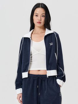 WOOALONG Piping Terry Zip-up Jacket [Navy]