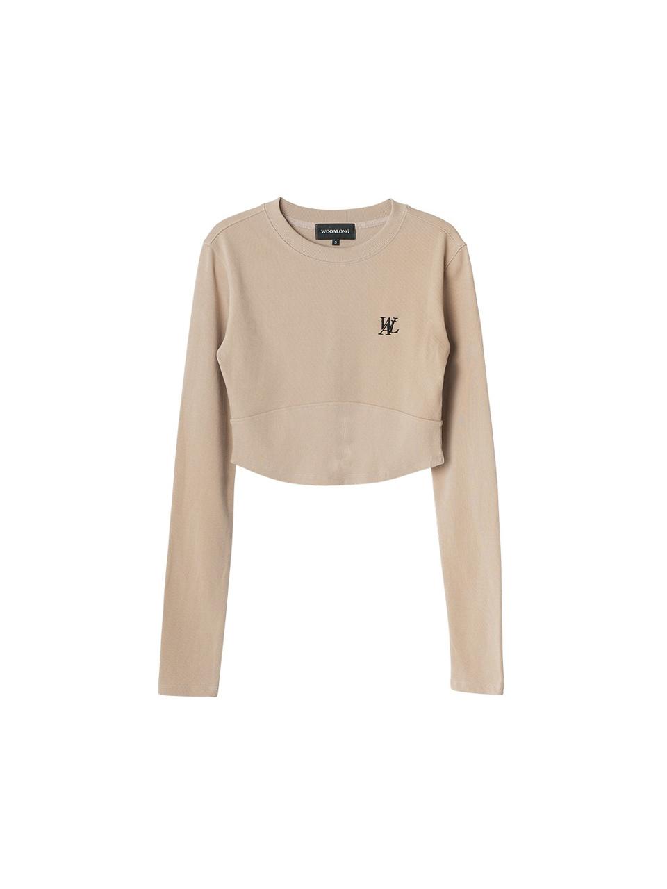WOOALONG Rib Waist Long Sleeve T-shirt [BEIGE]