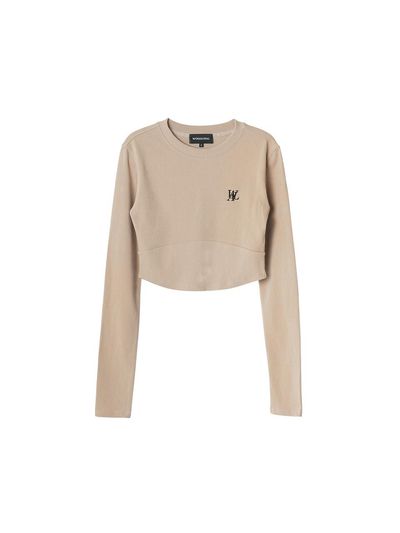 WOOALONG Rib Waist Long Sleeve T-shirt [BEIGE]