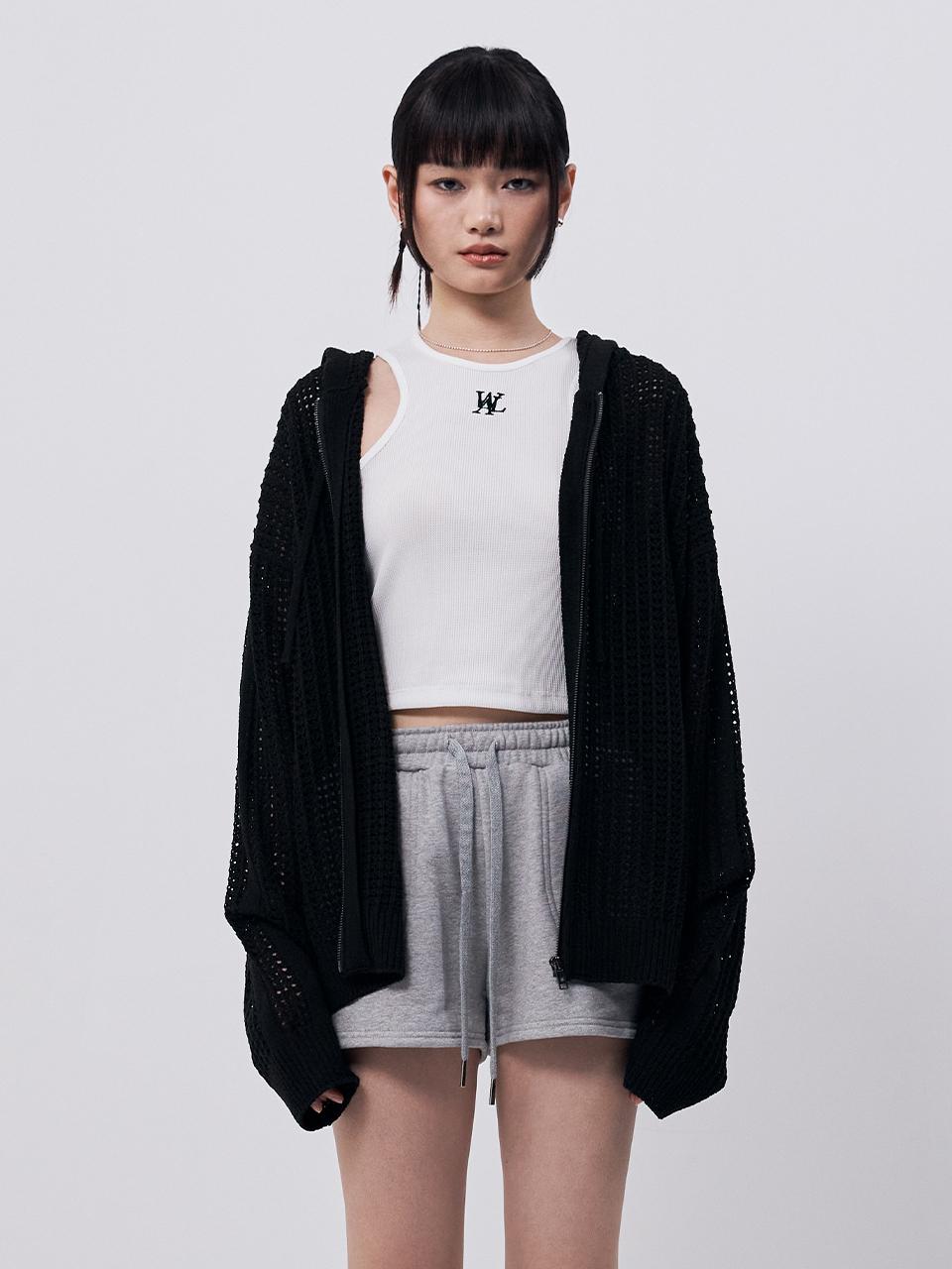WOOALONG Scassi Knit Hood Zip-up Hoodie [Black]