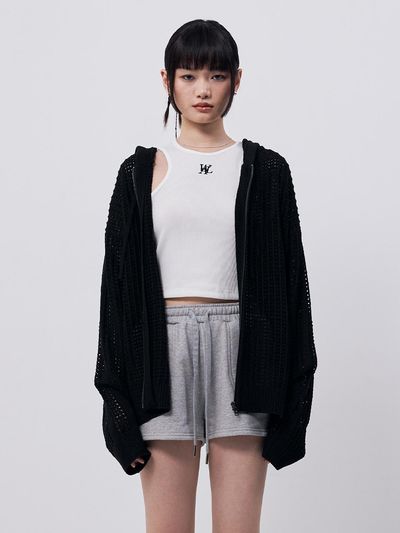 WOOALONG Scassi Knit Hood Zip-up Hoodie [Black]