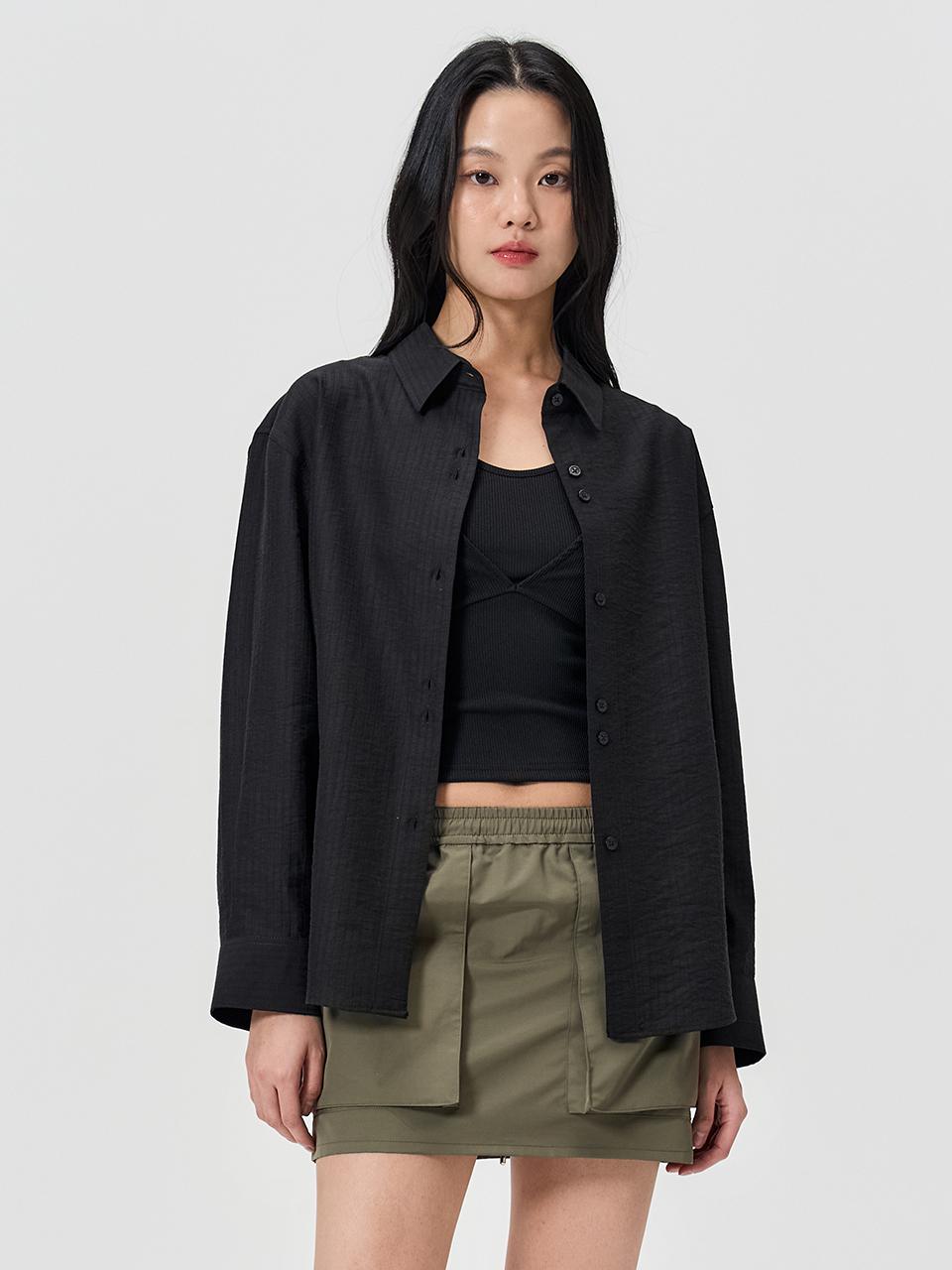 WOOALONG See-through Stripe Shirts [BLACK]