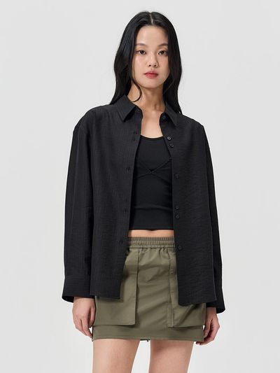 WOOALONG See-through Stripe Shirts [BLACK]