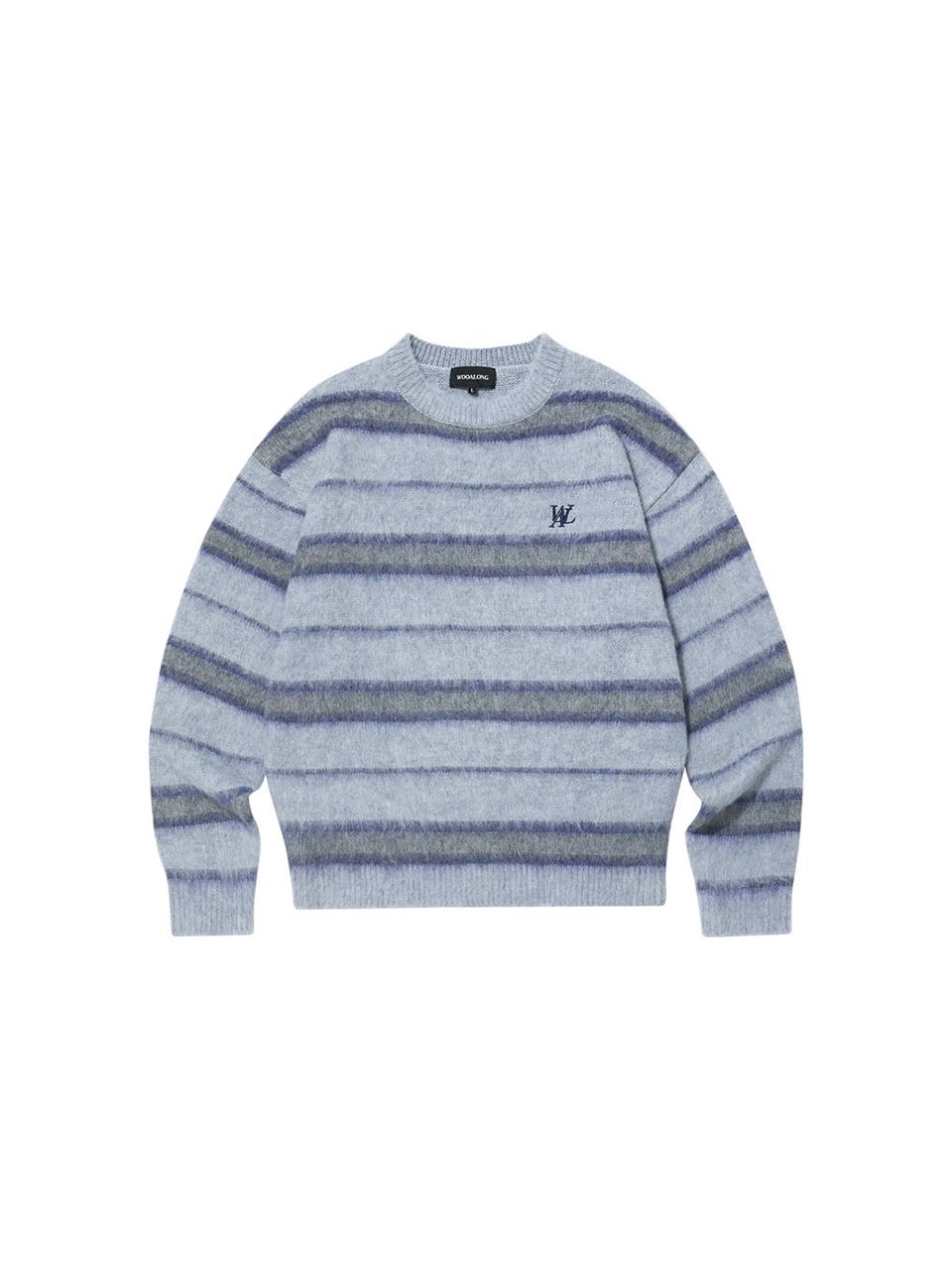 WOOALONG Signature Hairy Stripe Knit Sweater [Blue]
