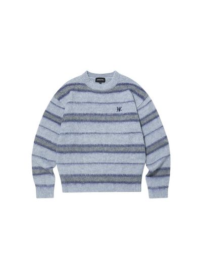 WOOALONG Signature Hairy Stripe Knit Sweater [Blue]